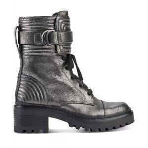 DKNY / Basia Combat /  Metallic / Boots With Side Zipper & Buckle Straps / Ancle
